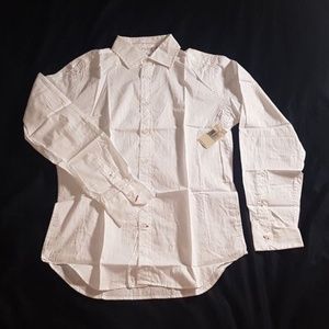 NWT GUESS Mens White Button Up Shirt with White on White Stripes - XL